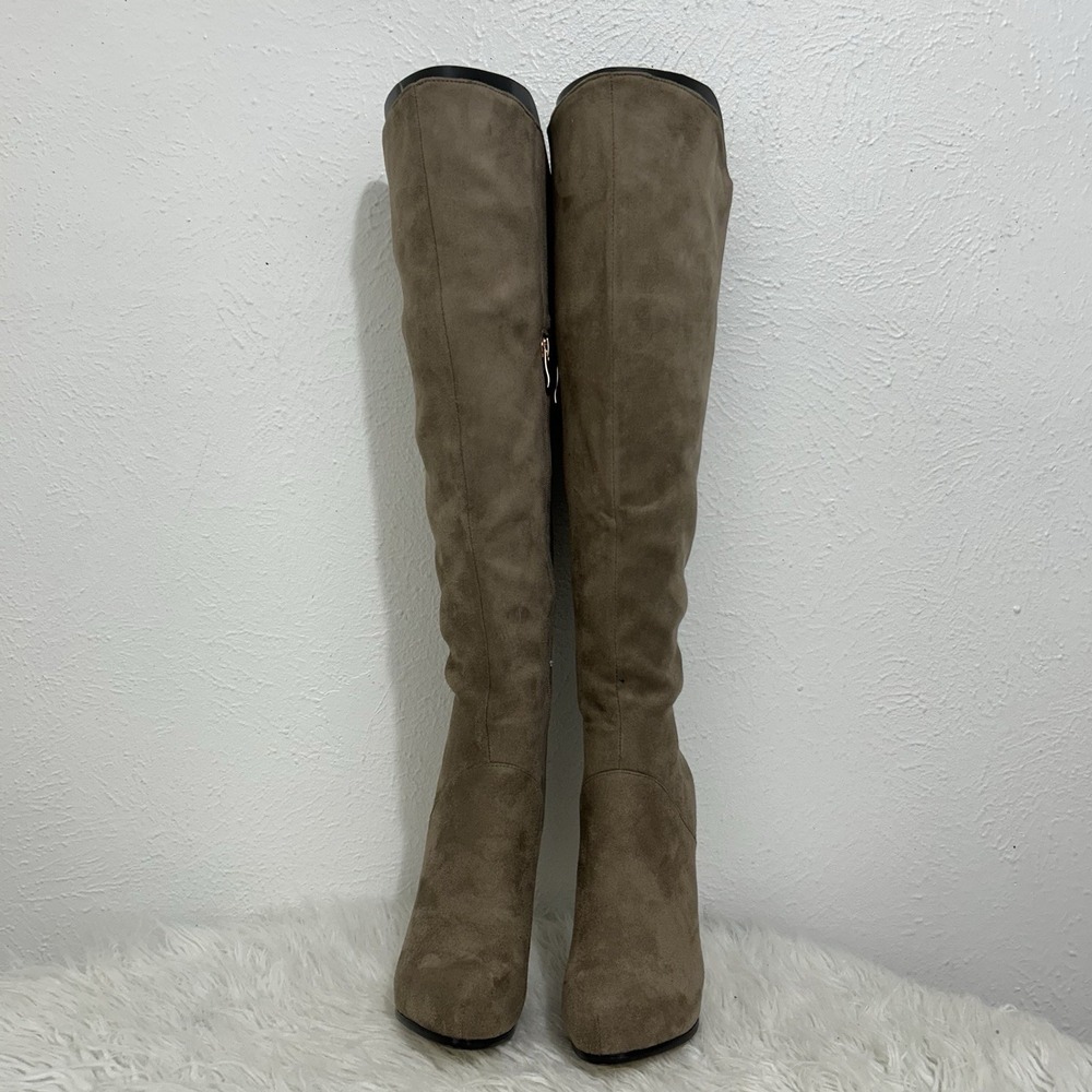 Luichiny Taupe Imi Suede Boots Over The Knee Stiletto Thigh High Rise Size 5.5M - Picture 6 of 11